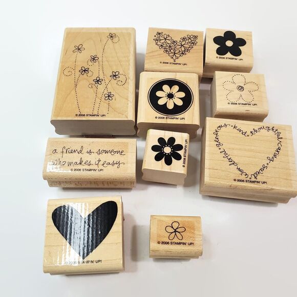2006 Stampin' Up Simply Said Hearts Flowers Set of 10 stamps - Picture 1 of 2